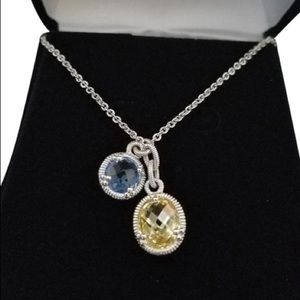NWOT Judith Ripka Two Stone Necklace w/ Blue Quartz & Canary Crystal